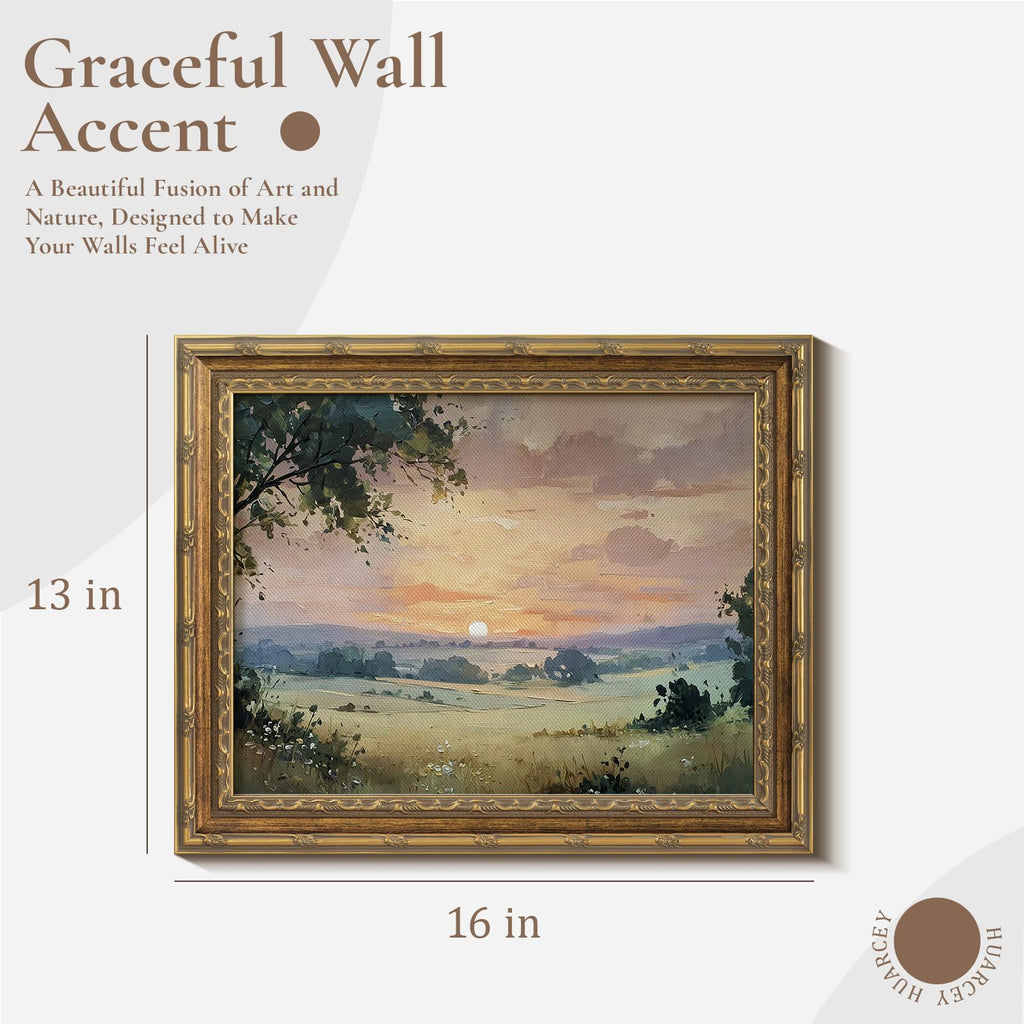 Vintage Gold Framed Wall Art Sunset Landscape Canvas Wall Art 13x16