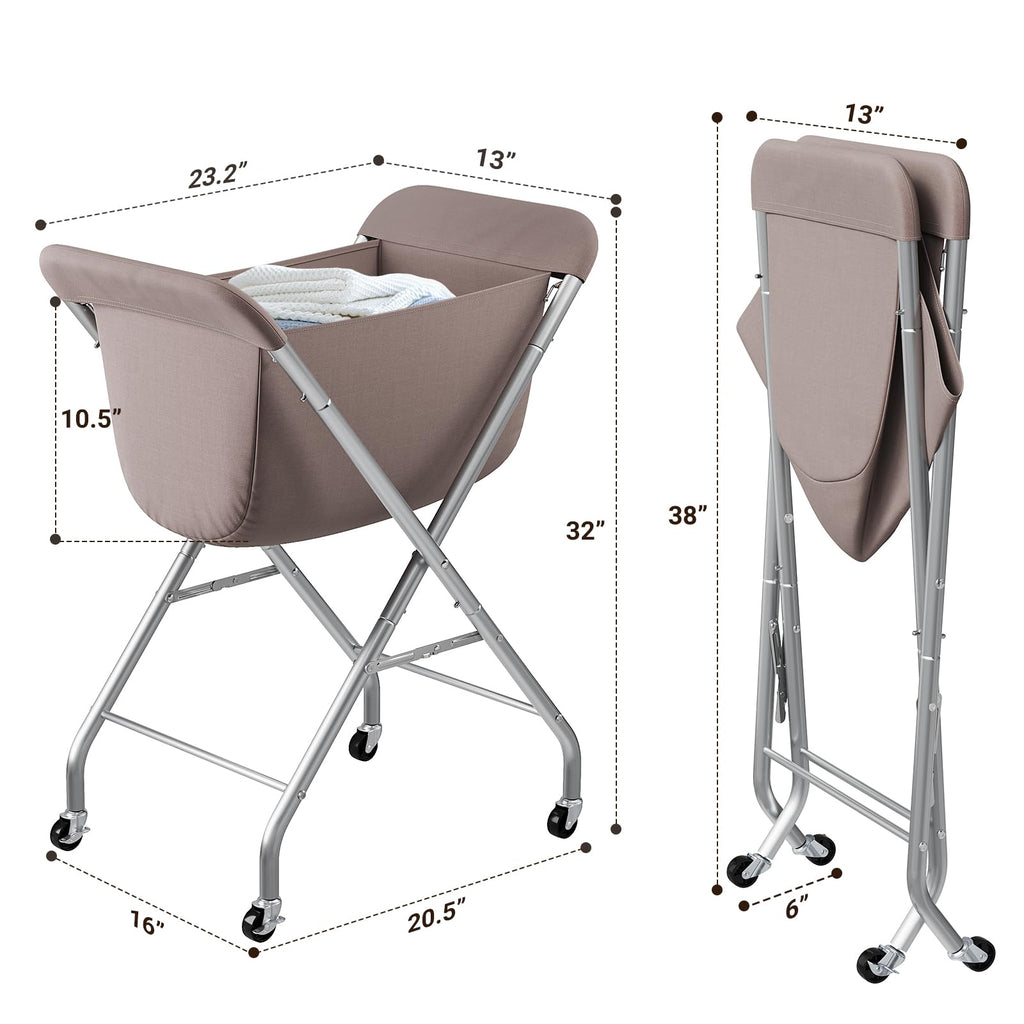 Laundry Basket with Wheels, Collapsible Laundry Hamper, Camel Brown
