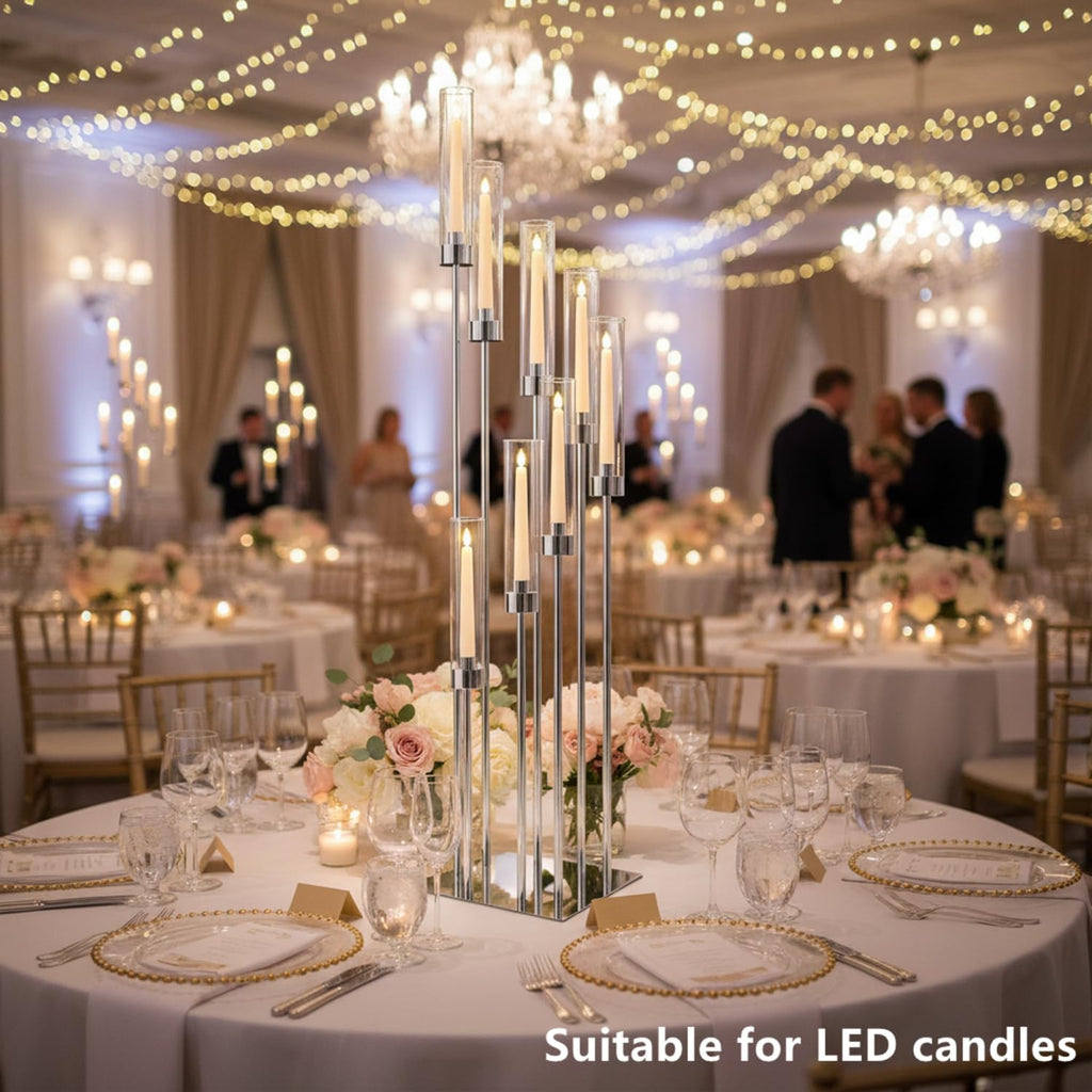 Floor Candelabra Wedding Centerpiece, 45.3'' Tall Floor Candle Holder Set, 8-arm Silver Metal Candlestick Holders