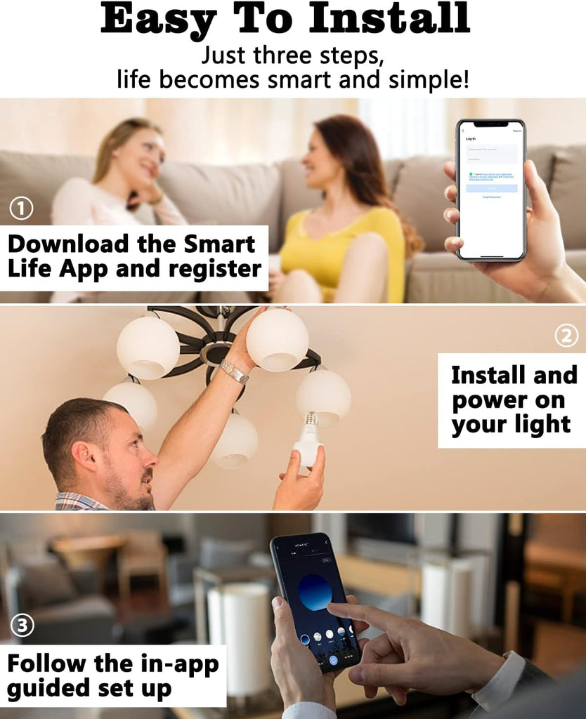 Smart Light Bulbs, Alexa Bulb 1000LM 9W 4 Pack - Dimmable Warm Cool White A19 LED Light Bulb, WiFi Bulb Compatible