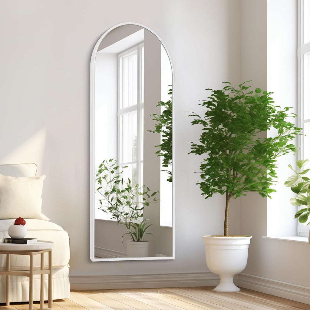 White 48"x16" Arched Full Length Mirror, Large Bathroom Wall Mirror Metal Aluminum Frame Modern Simple Home Decor