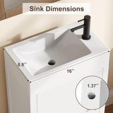 IDEALHOUSE 16" Bathroom Vanity with Sink, Freestanding Wooden Bathroom Vanity Cabinet with Soft-Closing Door and Metal Handle, Modern Floor Standing Storage for Small Spaces，White