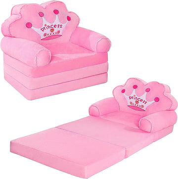 Kids Couch Fold Out, Foldable Princess Chair for Toddlers, Pink