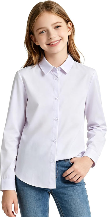 Girls Shirts Button Down Long Sleeve Girl School Uniform Blouse