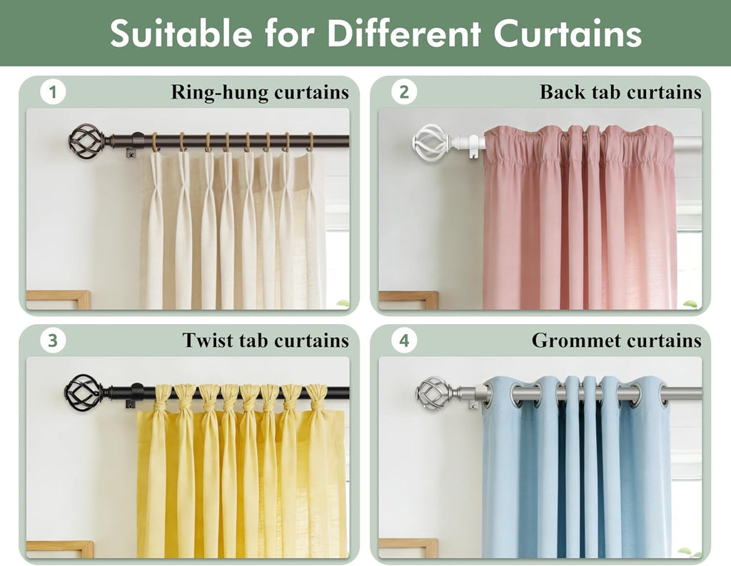 Antique Silver Curtain Rod 32 to 58 Inch (2.6-4.8 ft), 7/8 Curtain Rods for Windows 20 to 54 Inch, Telescoping