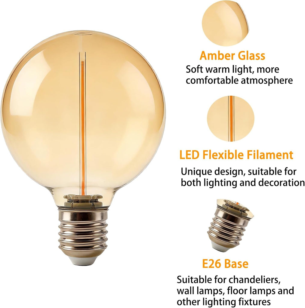 Dimmable Large Globe Light Bulbs, G30 E26 Amber 2200K Warm White 4W