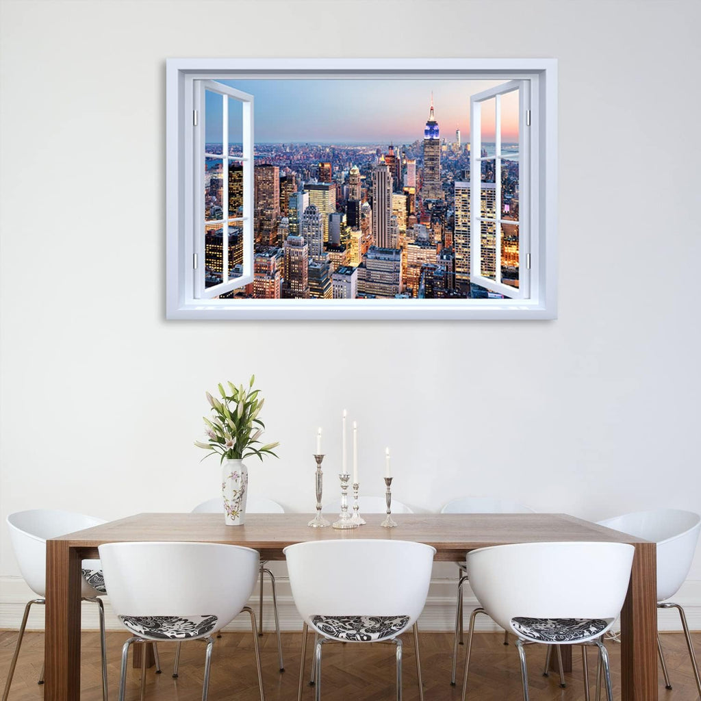 New York City Wall Art Sunset NYC Skyline Canvas Wall Decor | Window View Manhattan Landscape Prints Pictures