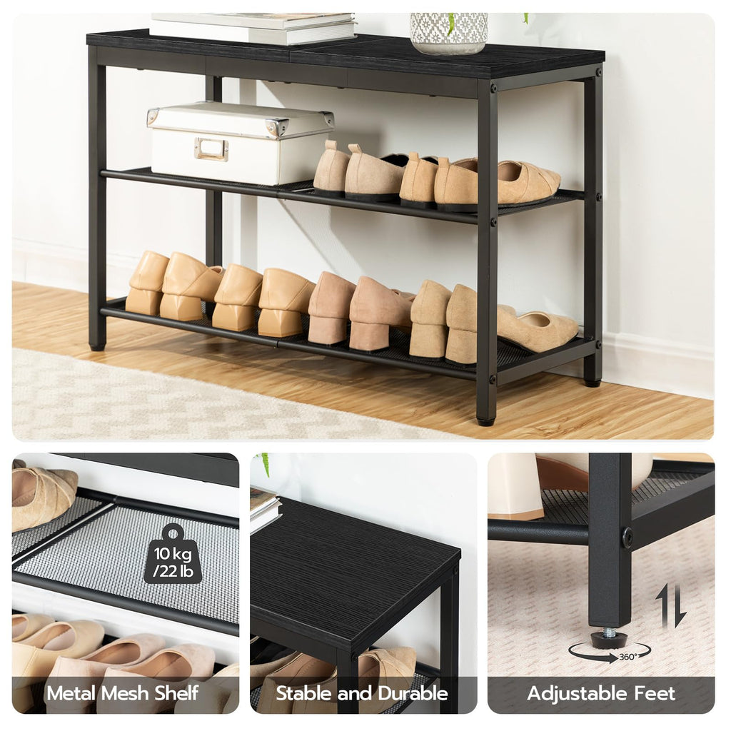 Shoe Bench, 3-Tier Shoe Rack, Industrial Shoe Organizer Storage Bench