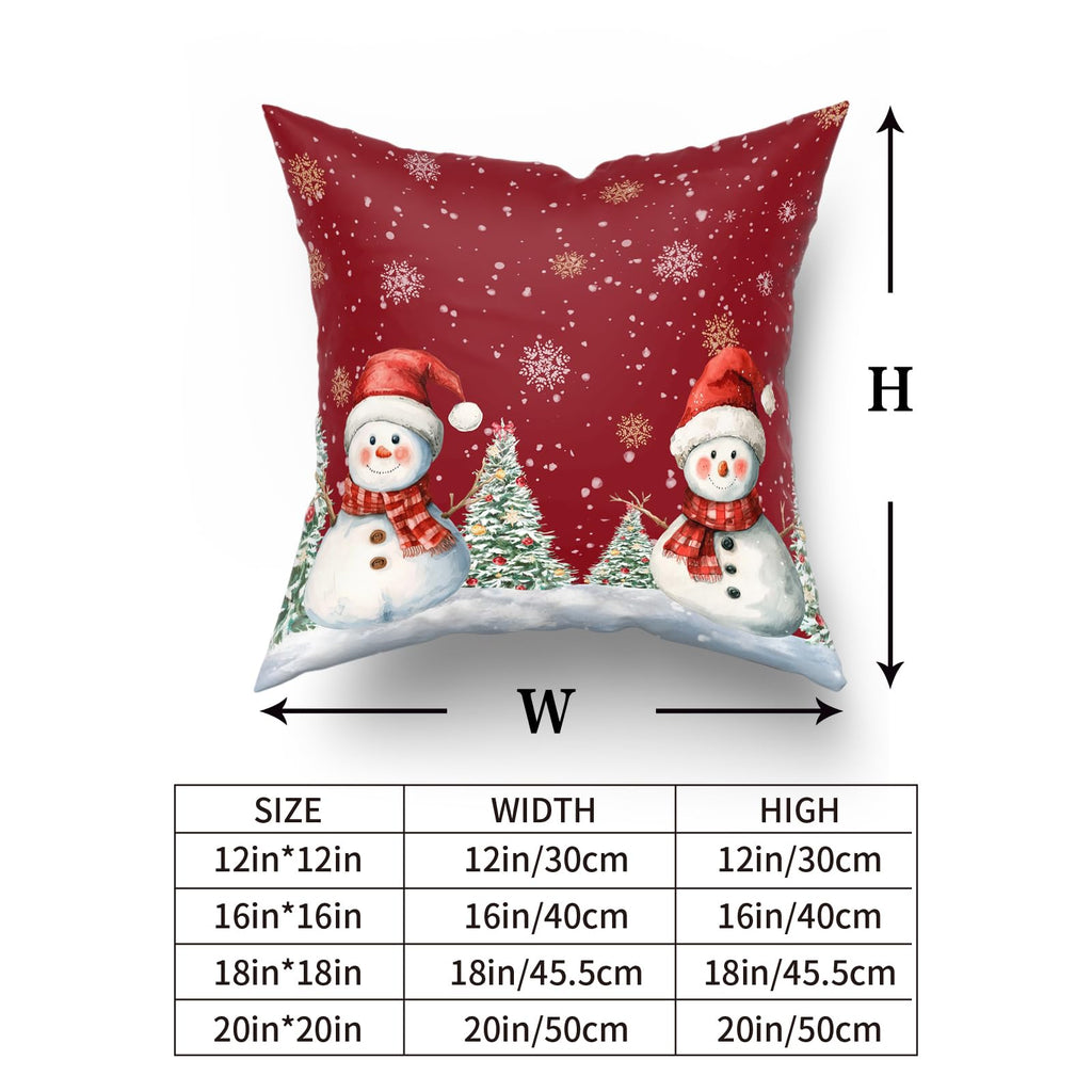 Snowman Pillow Covers 20x20 Inch Red Winter Pine Tree Snowflake Pillow Cases Set of 2 Xmas Farmhouse Cushion Case