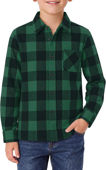 Boys Flannel Plaid Long Sleeve Button Down Shirts