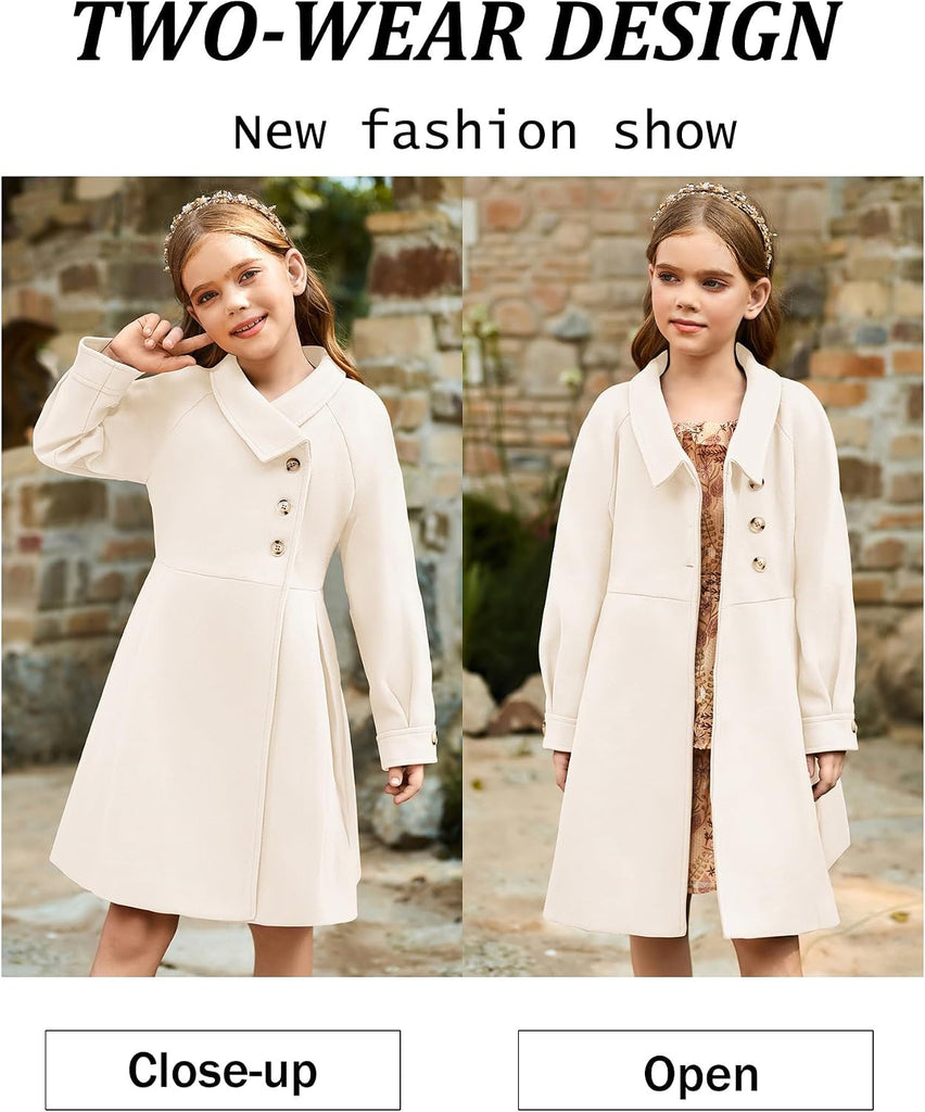 Girls Peacoat Dress Coat Wool Lapel Jacket Fall Winter Outfit