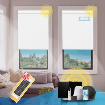 Motorized Blinds with Remote, Thermal Electric BlindsSolar Panel:, Customizable Automatic Roller Shades, Blackout