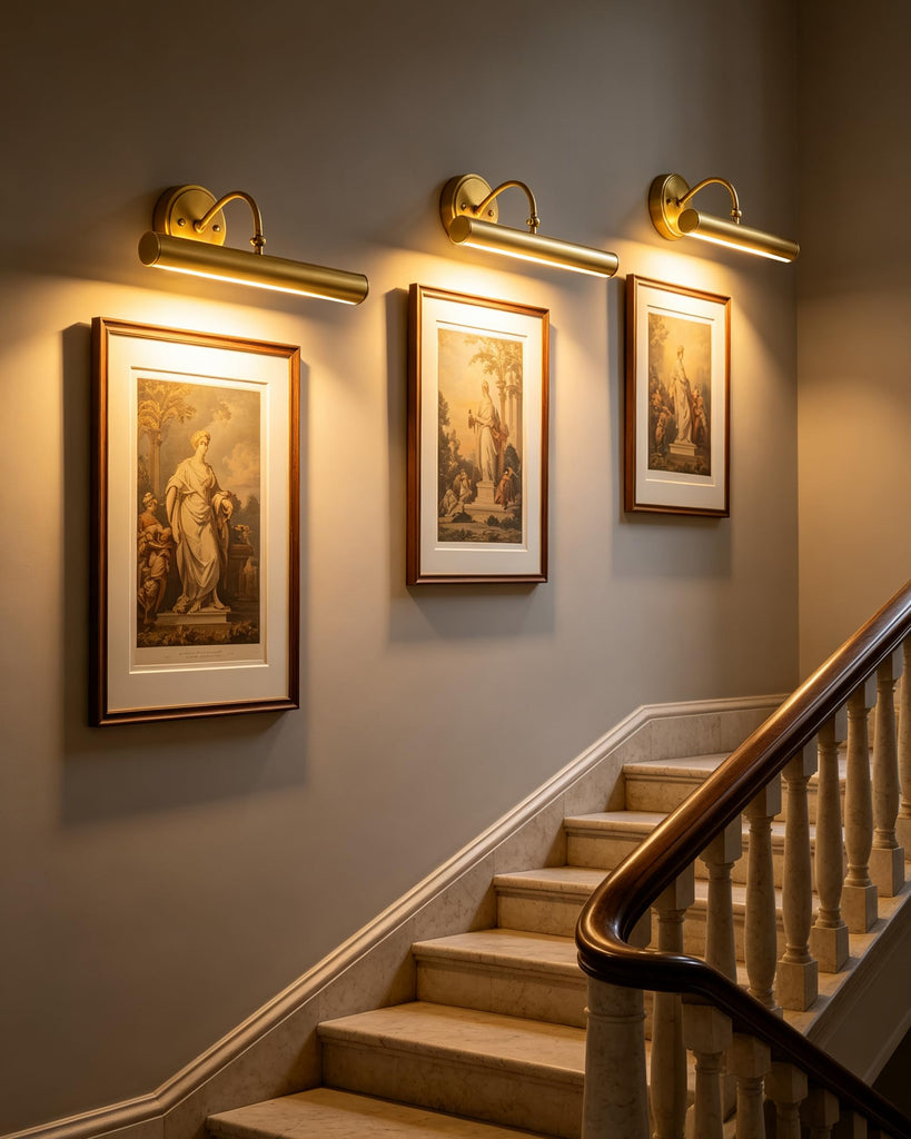 Hardwired Picture Lights,15 Inch Brass Vintage Art Light,E12 Base, 330° Adjustable Rotatable,2‐Light Gallery Lighting