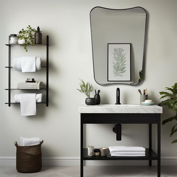 24"x32" Matte Black Mirror, Bathroom Mirror for Over Sink, Modern Irregular Shaped Mirror in Rust-Proof Stainless