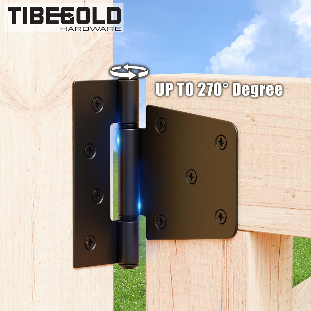 3-1/2 Inch Heavy Duty Gate Hinges, Black Iron Barn Door Hinges, Gate Strap Hinge with Extra-Long Screws, T Hinges for