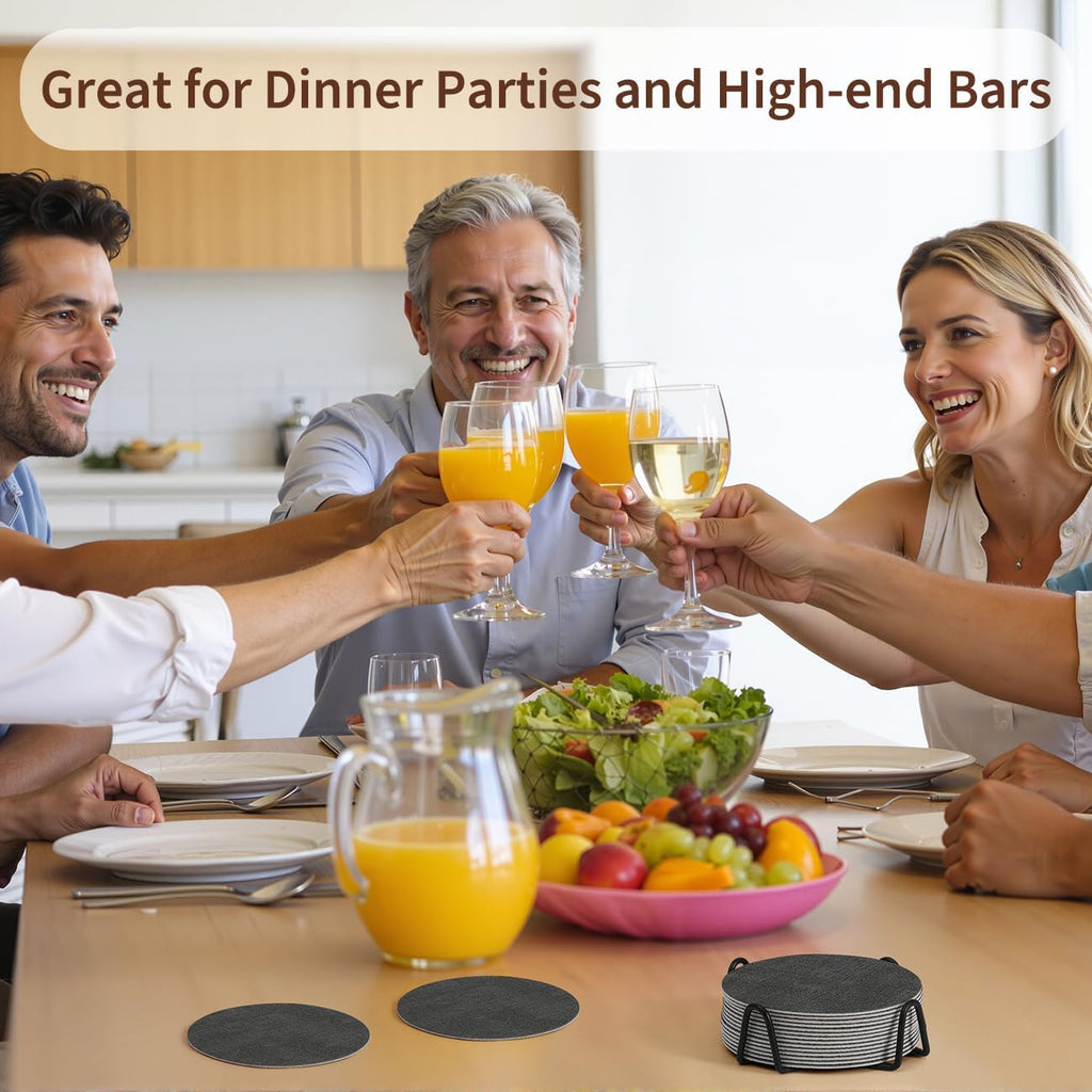 Faux Leather Drink Coasters with Holder, Dual Sided Sets of 12 - Set of 12