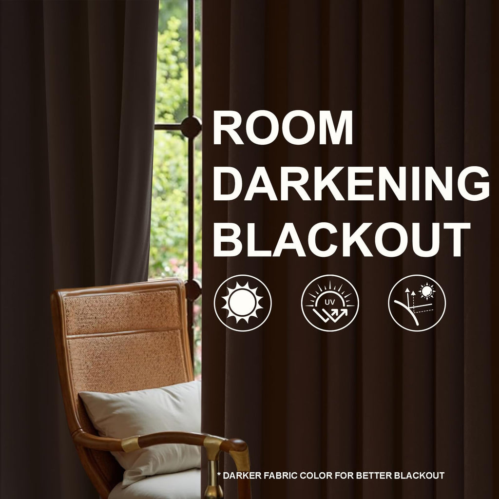 Extra Long 120 Inches Long Dark Brown Velvet Curtains Heavy Thick Velvet Luxury Boho Floor to Ceiling Back Tab Room