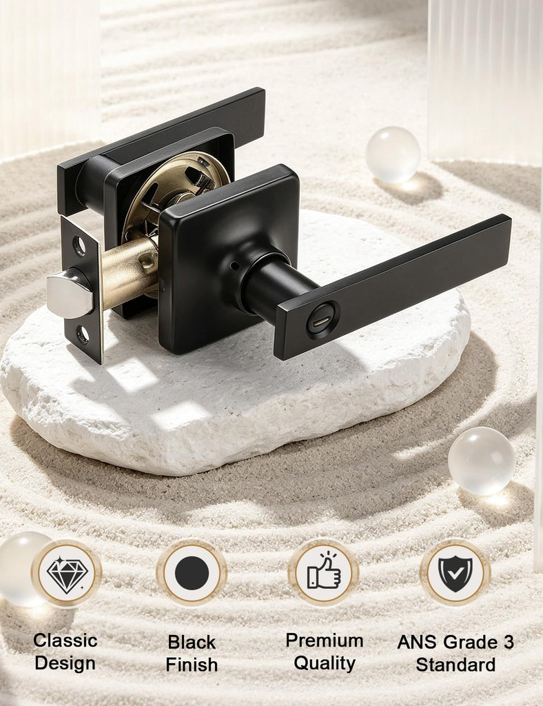 2 Pack Interior Door Handles,Black Modern Door Handle,Door Lock Privacy Lock
