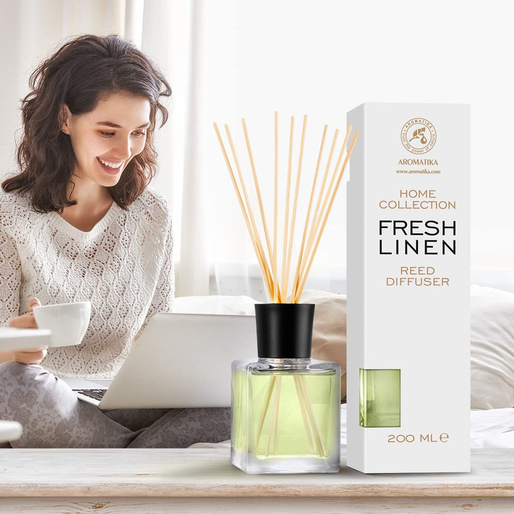 Reed Diffuser Fresh Linen 6.8 Fl Oz - Scented Reed Diffuser - Gift Set with Bamboo Sticks - Best for Aromatherapy