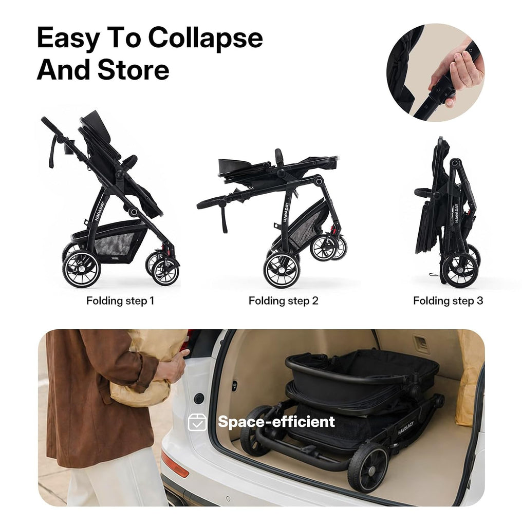 Stroller, in-1 Reversible Toddler Seat with Lie-Flat Mode, Foldable Infant Stroller with Canopy, One Button Brake