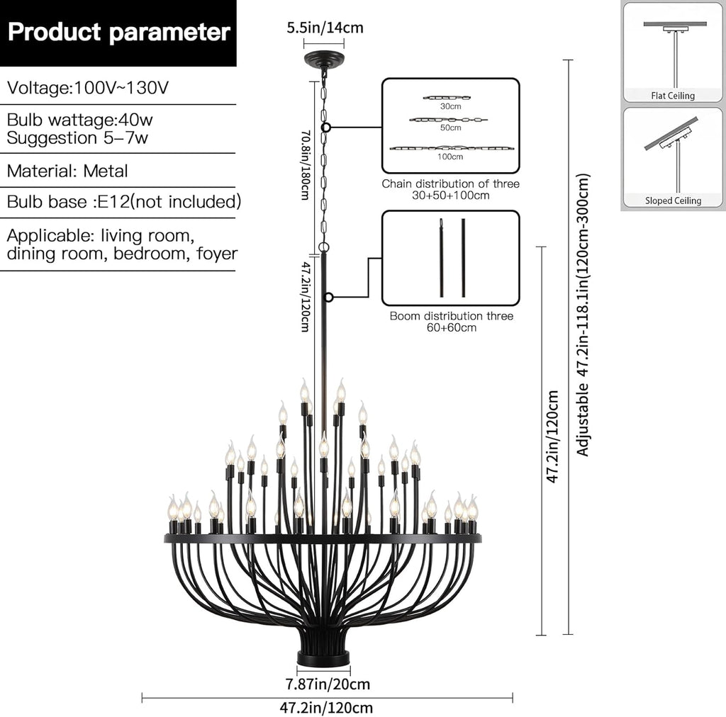 Large Black Chandelier 48 Light for High Ceilings, Big Farmhouse Wagon Wheel Chandelier for Dining Room 3-Tier 47.2 in for Hallway, Living Room, Foyer A109-B0CTH9YR5V