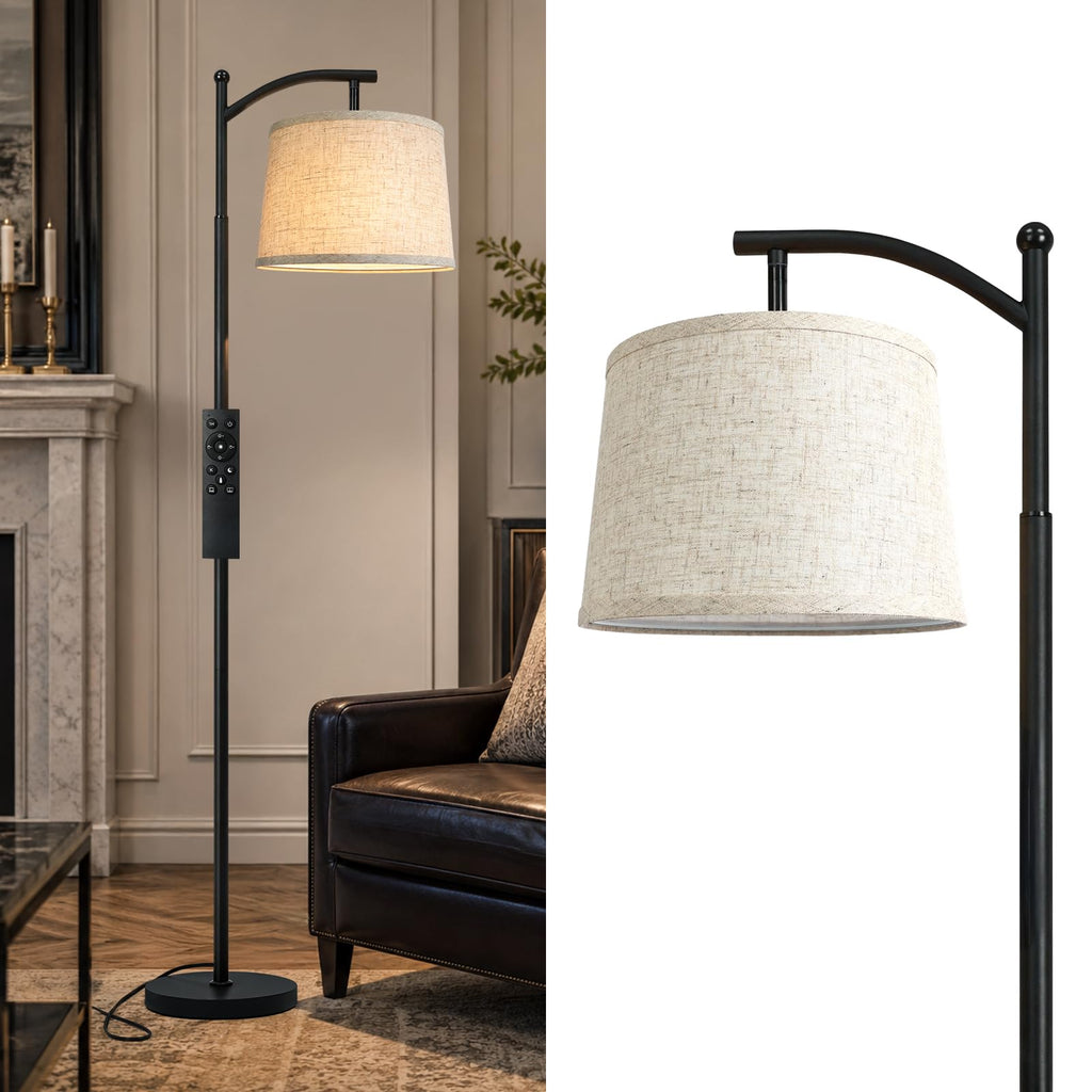 Black Arc Floor Lamp, 62.5" Tall Mid Century Modern Standing Lamp with Foot Switch & 3 Color Temperatures & Remote