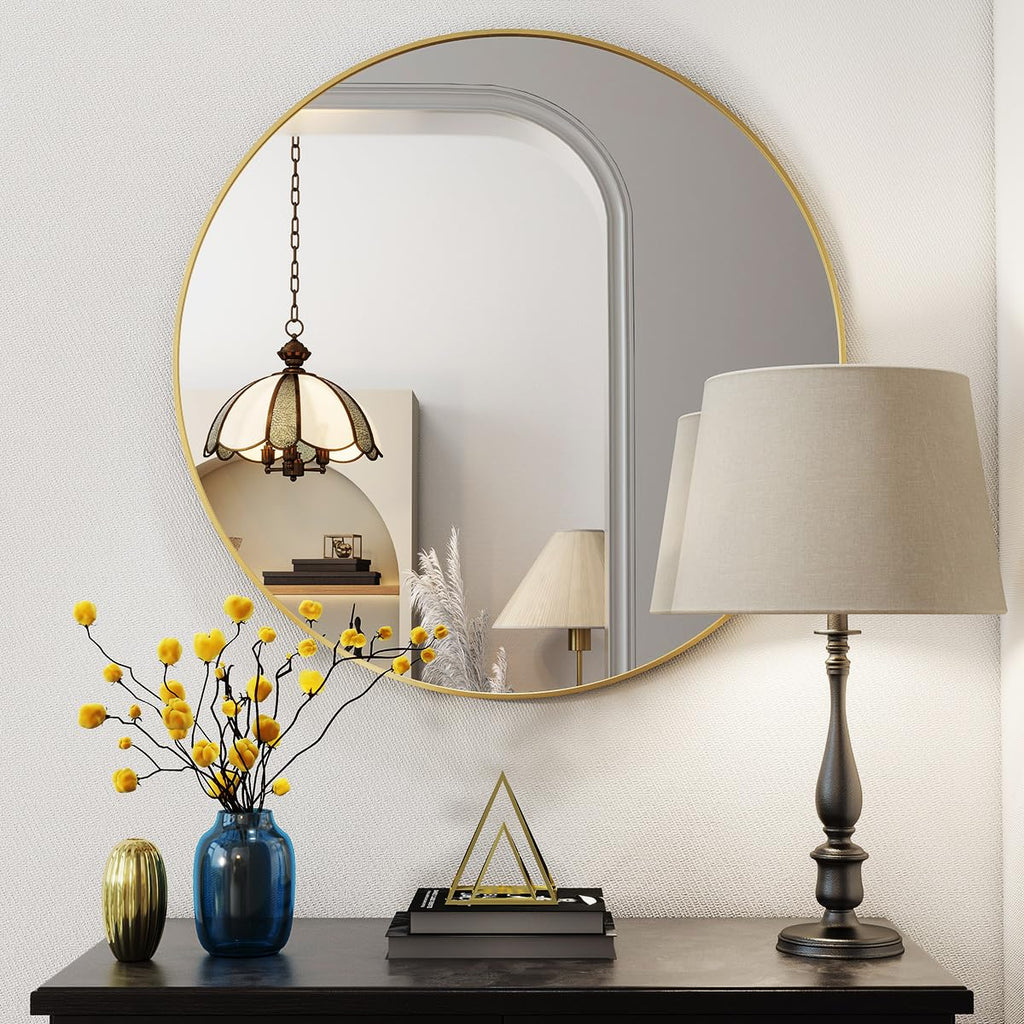 20 Inch Round Mirror, Metal Frame Circle Mirror, Gold