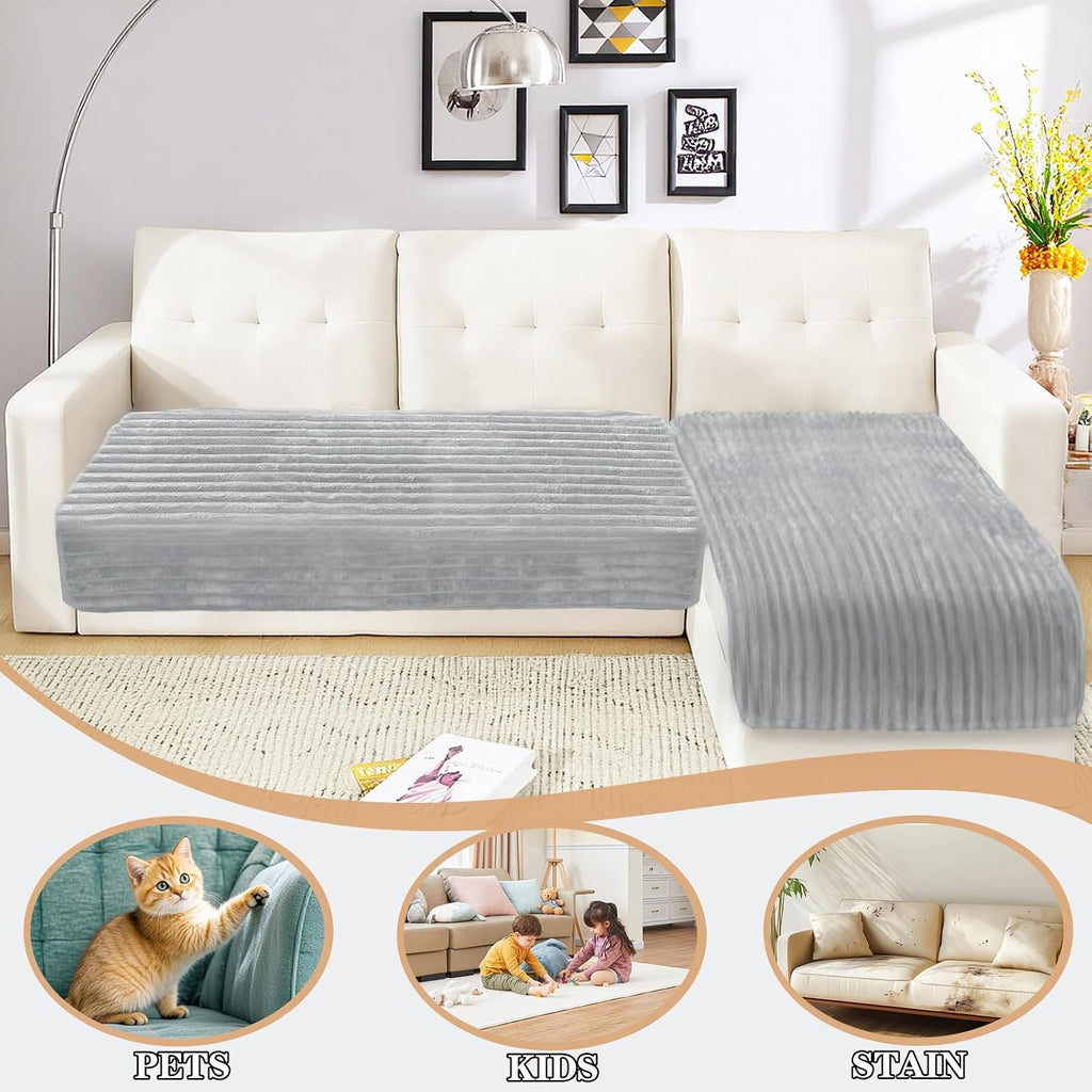 Couch Covers for Dogs Waterproof Flannel Striped Sofa Cover Pet Friendly Washable Dog Mat for Couch Anti Slip