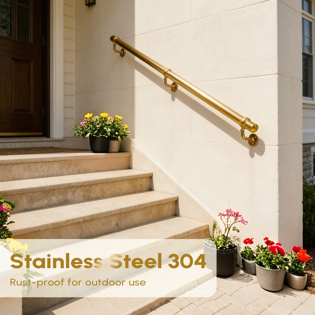 Stair Handrail Kit 3FT, Stainless Steel 304 Wall Mount Railing System, 1-11/16 Inch Pipe Secure Grab Hand Rail for