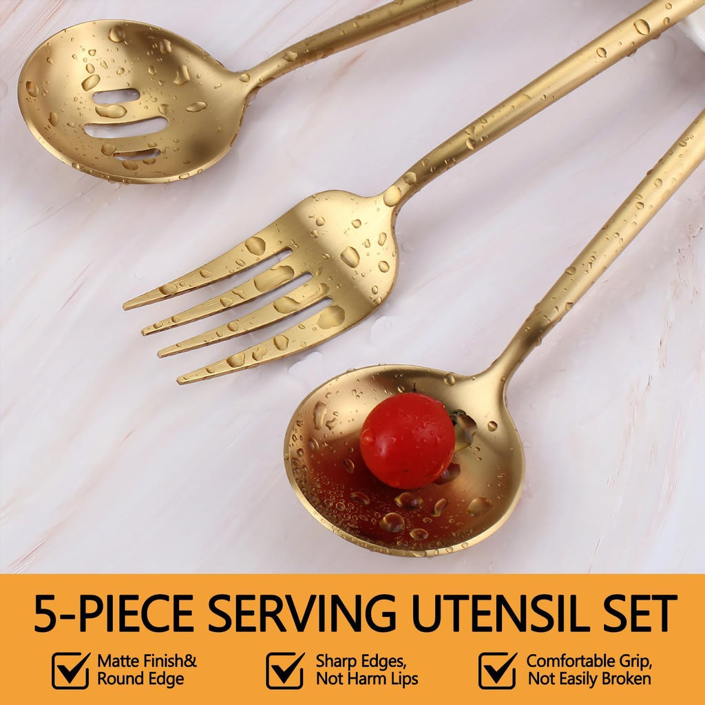 Gold Serving Utensils Set,5pc Stainless Steel Serving Spoons