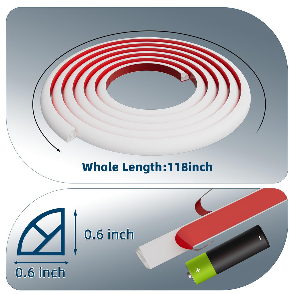 236'' Quarter Round Molding Trim, Peel and Stick Silicone Decorative Strip