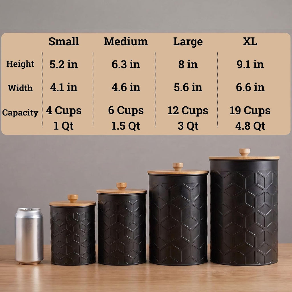 Kitchen Canisters for Countertop, Textured Iron w/Airtight Lids - Set of 4