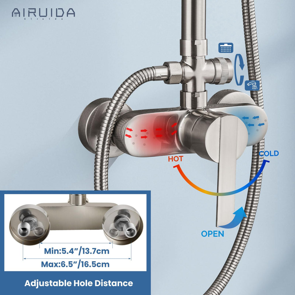 Brushed Nickel Exposed Shower System with Handheld Spray