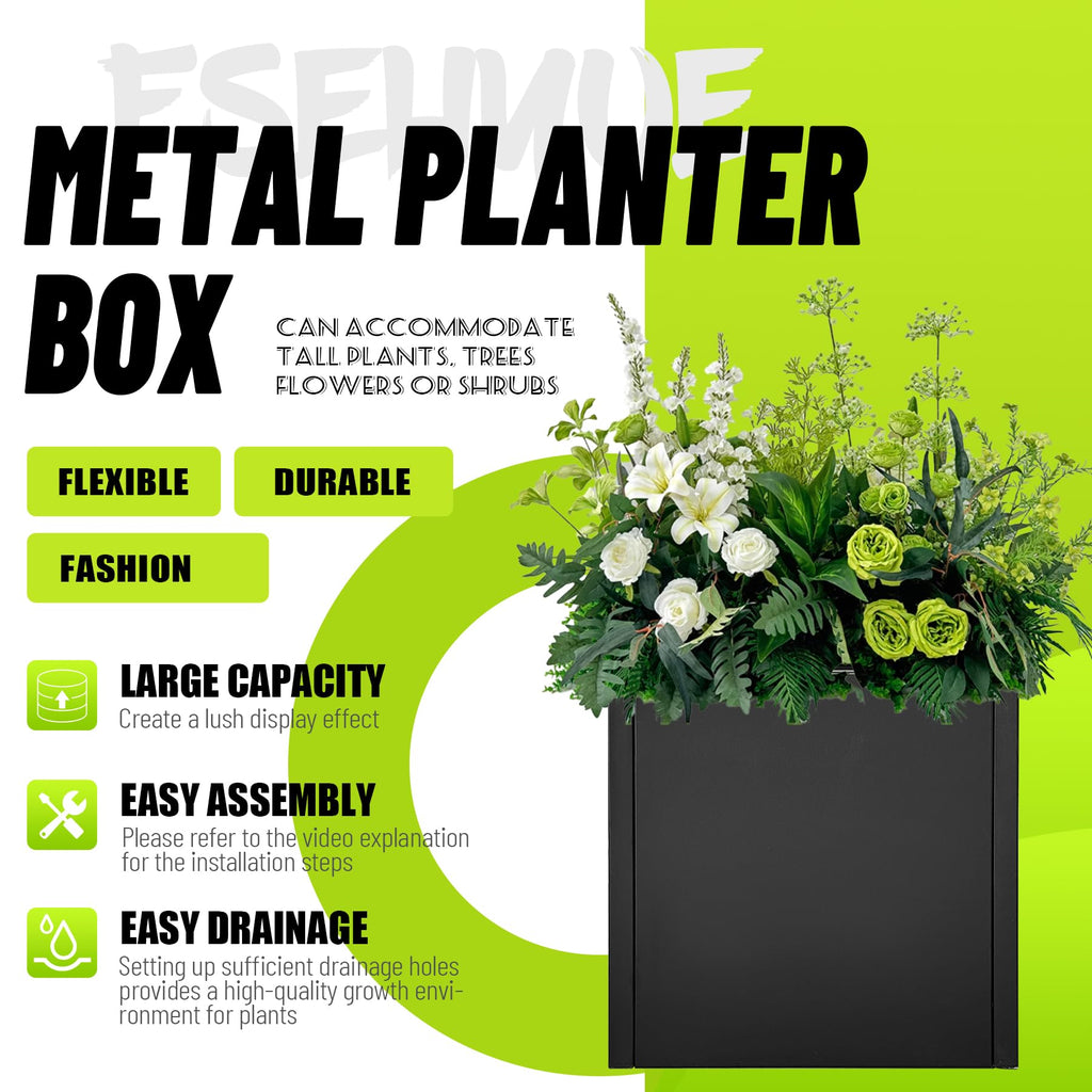 Metal Planter Box 16" x 16" x 16" Large Square Planter Heavy Duty Galvanized Steel Tall Plant Boxes with Insert Shelf