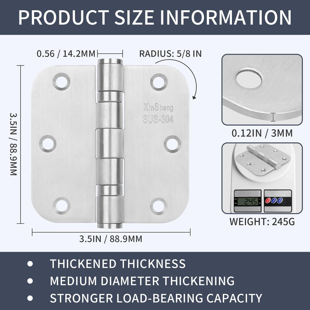 3.5" 304 Thickened Stainless Steel Door Hinges 3 Pack