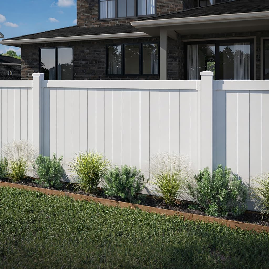 Westport White Vinyl No Dig Privacy Fence Kit | 4ft H x 6ft W, 1 Panel + 1 Post, BL19105