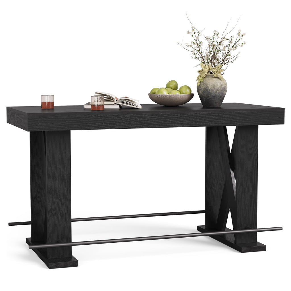 63" Bar Table, Pub Table with Metal Footrest (Black, 1)