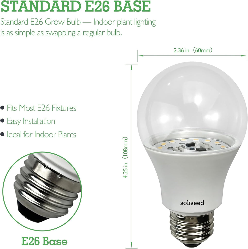 LED Grow Light Bulbs, Full Spectrum Plant Light Bulb, 9W E26, 120V