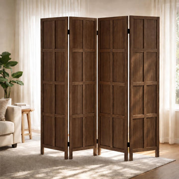 4 Panel Solid Wood Room Divider Folding Privacy Screen Brown
