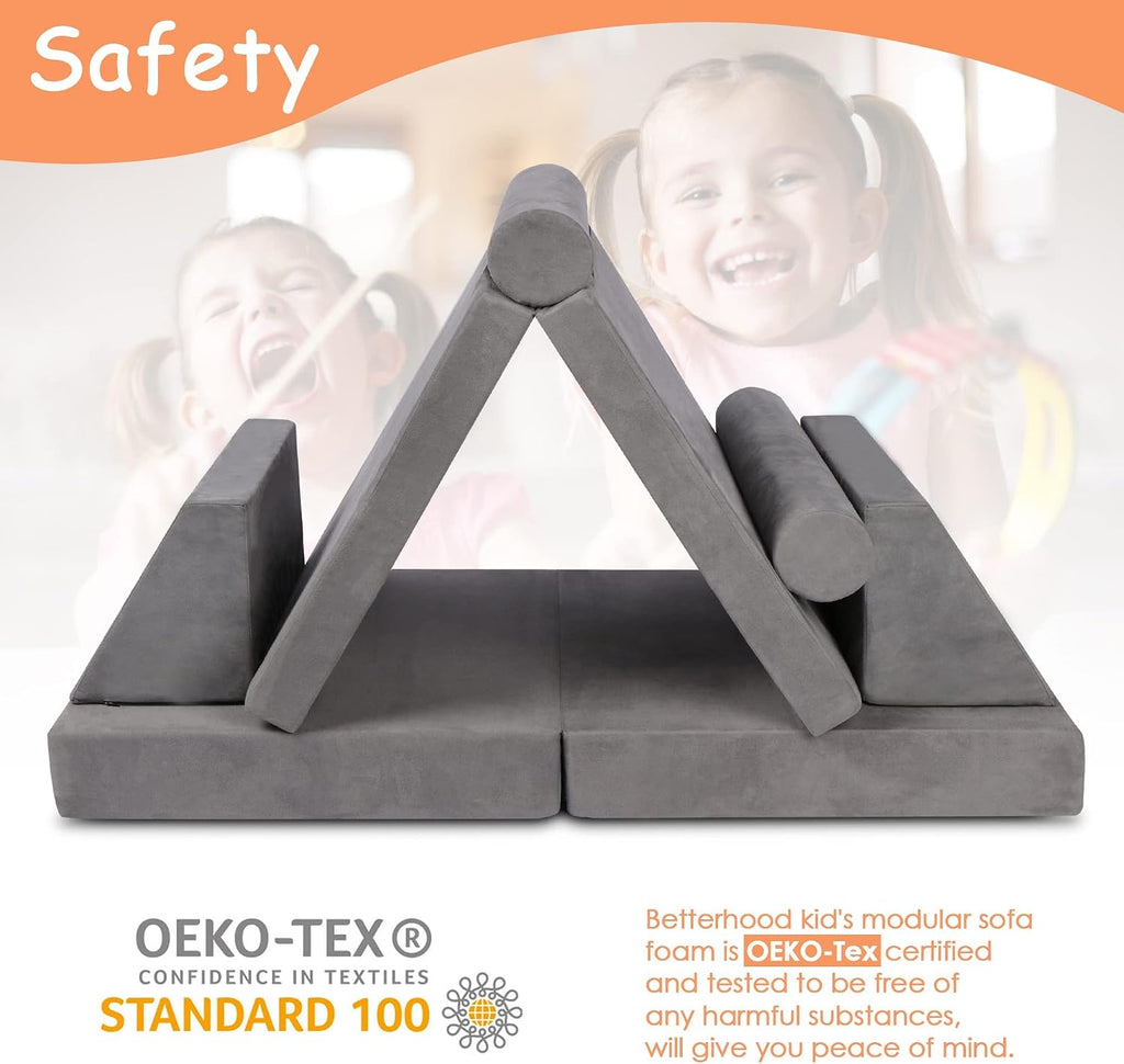 Modular Kids Play Couch, Kids Couch Building Fort for Playroom, Children Convertible Foam Cushion for Boys and Girls