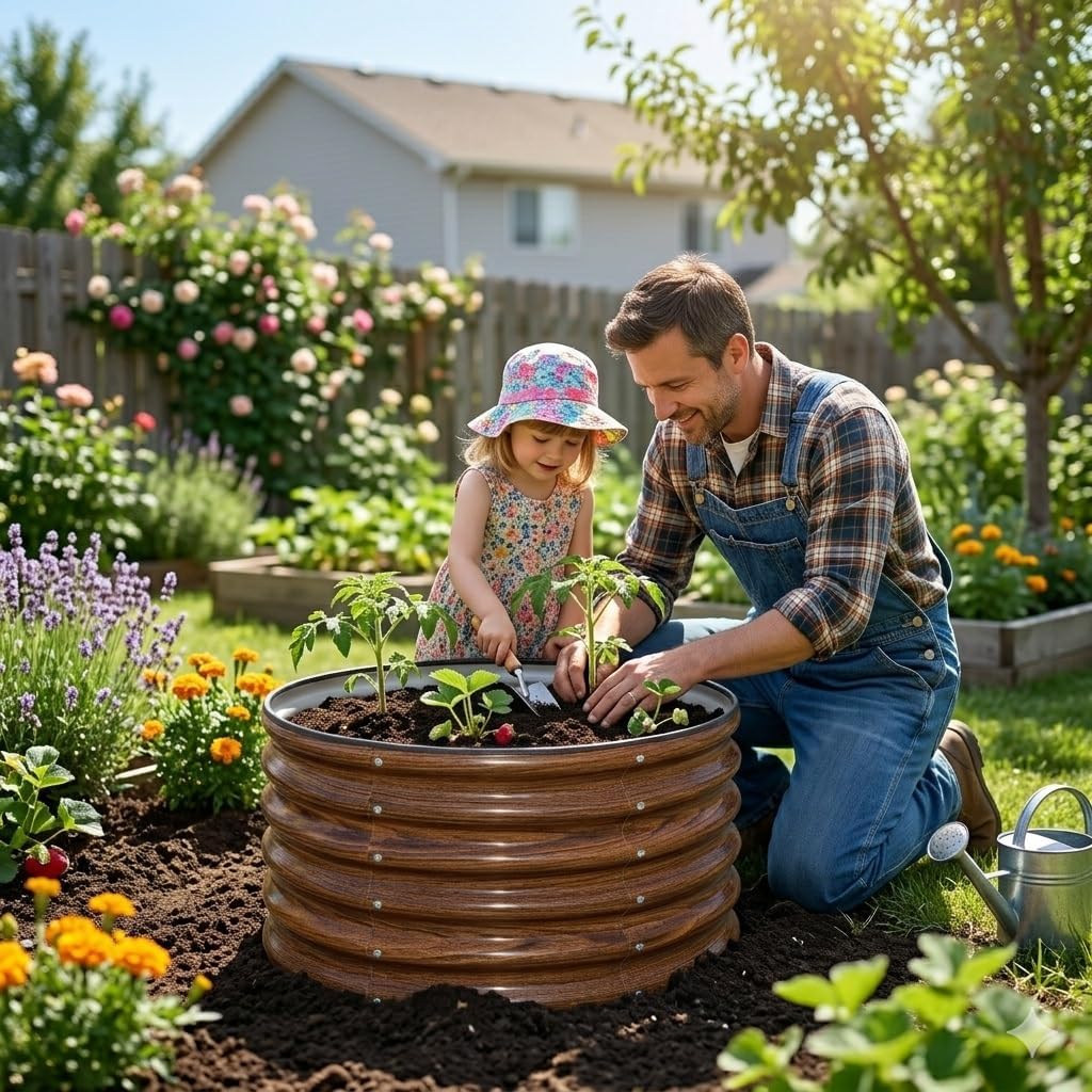 Raised Garden Bed, 2 PCS 2×2×1.5ft Round Galvanized Outdoor Planter Box, 17" Tall Deep Metal Garden Bed Kit for