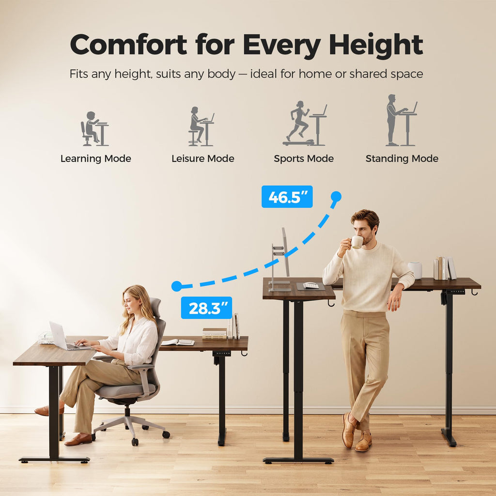 63 x 48 Inch L Shaped Electric Standing Desk, Dark Walnut