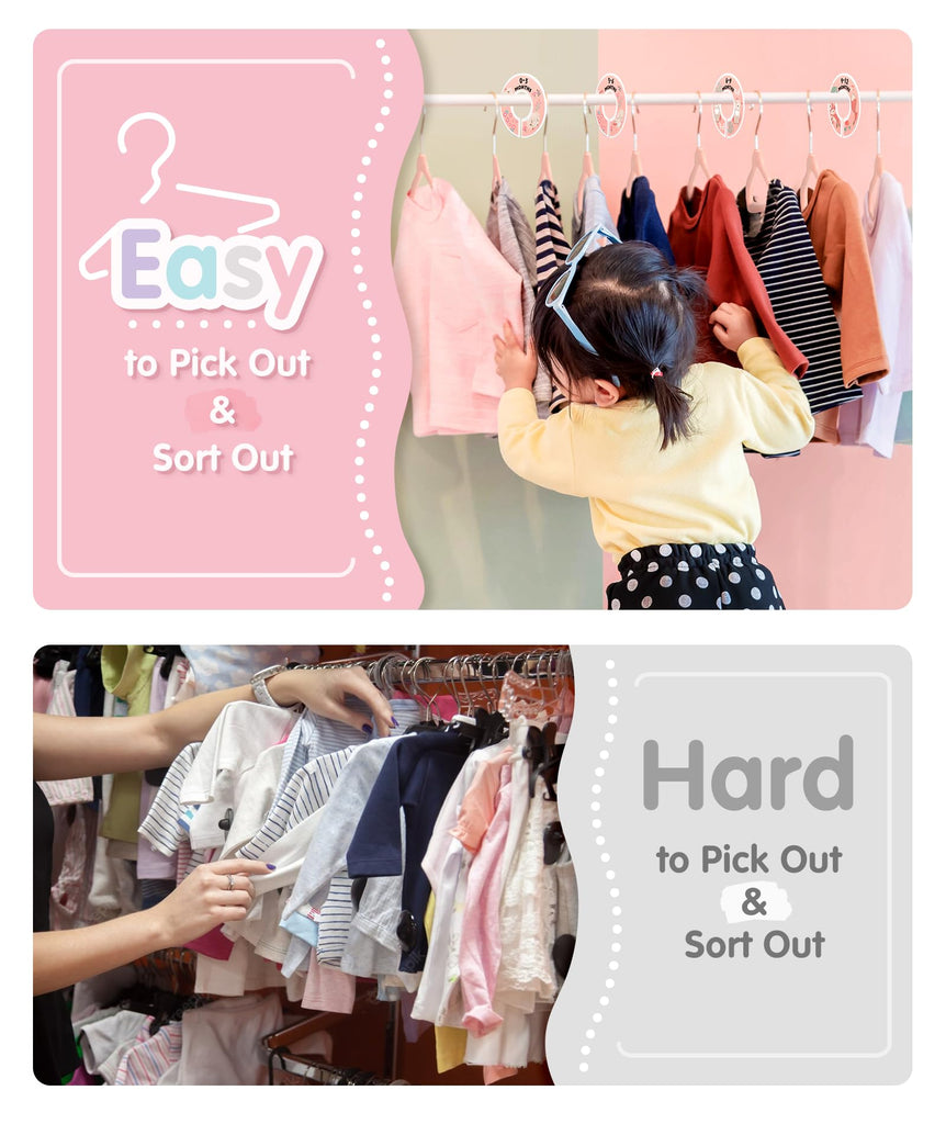 Velvet Baby Hangers with 6 Pcs Size Dividers, 11 Inch, Pink, 30 Pcs
