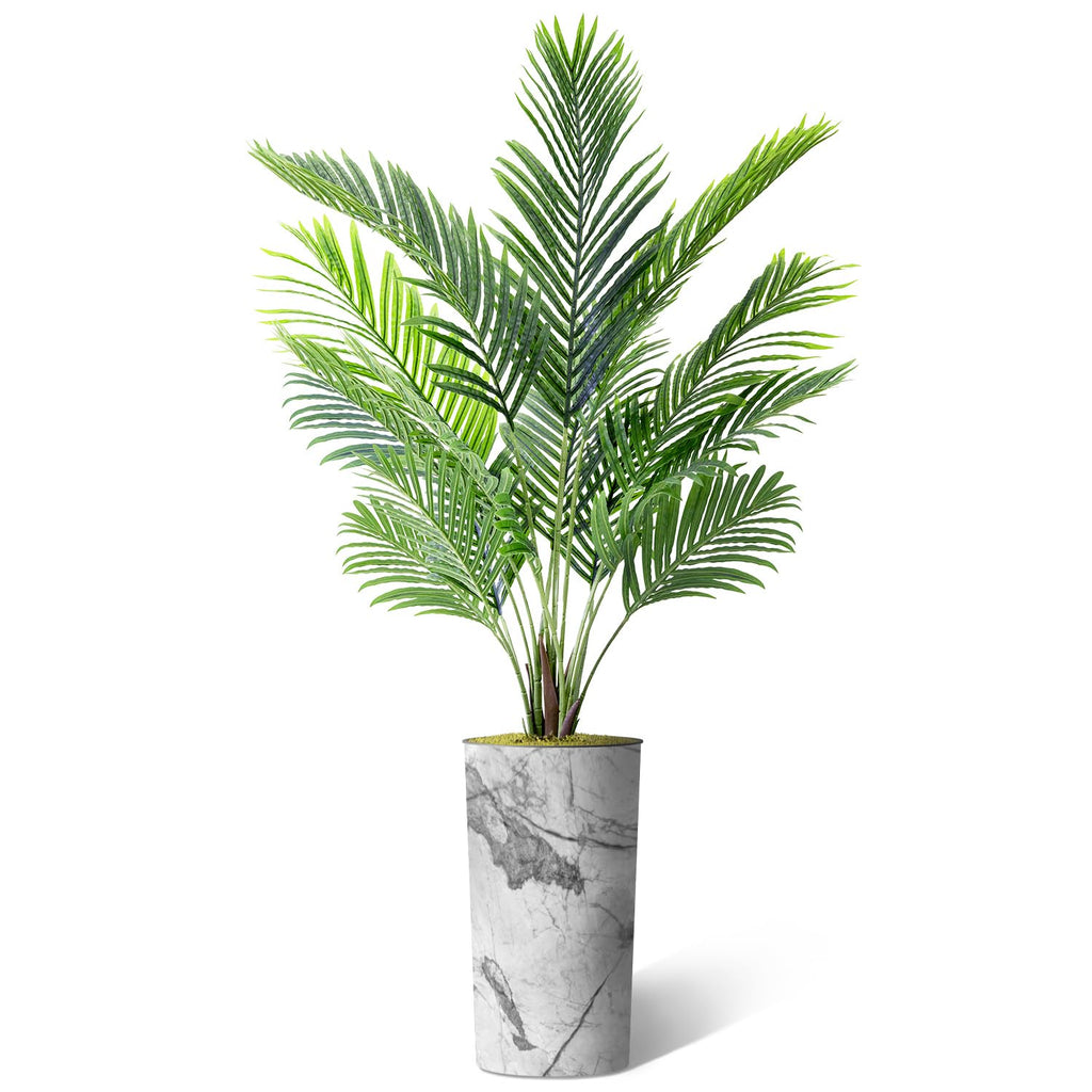 Artificial Tree in Gray Marble Effect Planter, Fake Areca Tropical Palm Silk Tree for Indoor and Outdoor Home