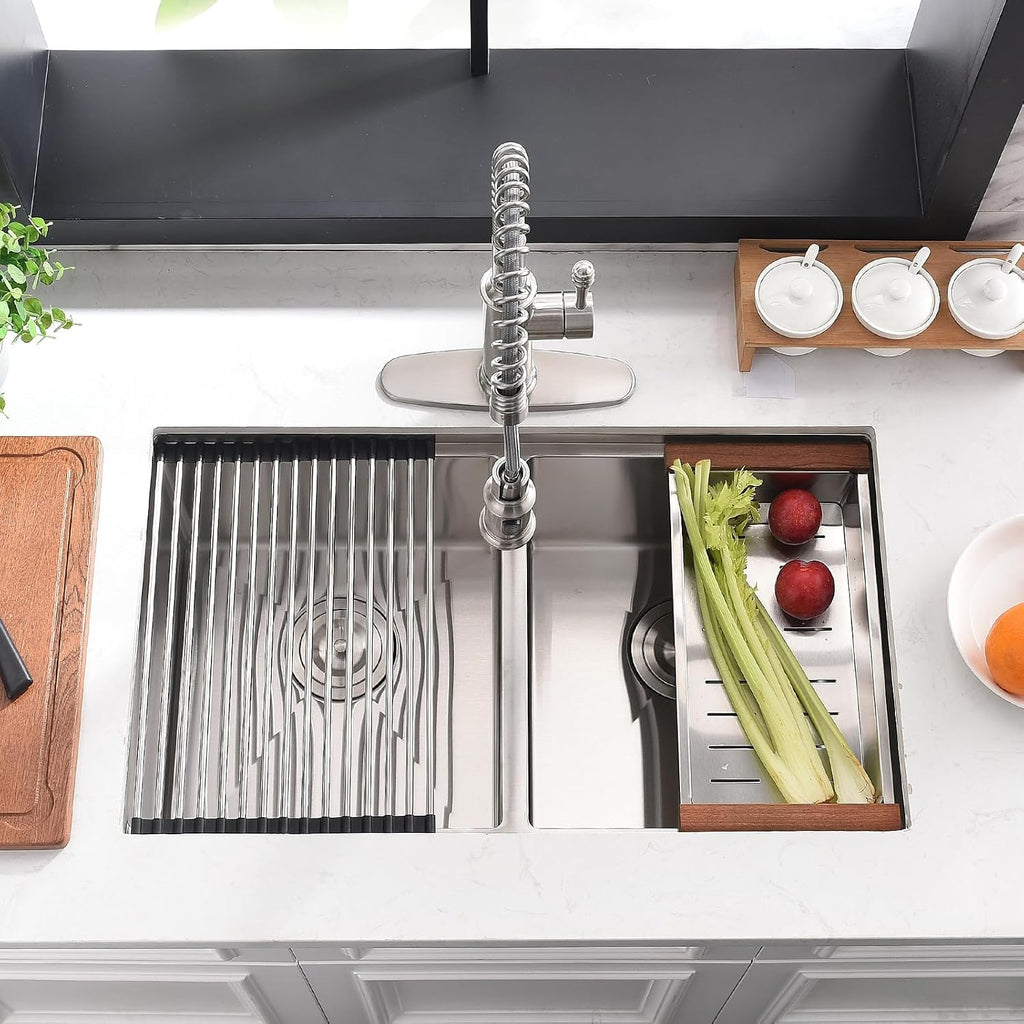 32x19 Inch Undermount Double Bowl Kitchen Sink | Workstation Design,16 Gauge Stainless Steel,10 Inch Deep