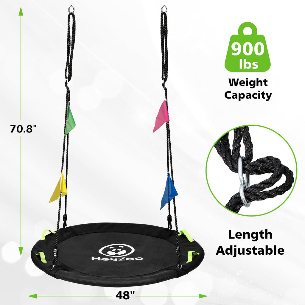 48 Inch Tree Swing, Larger Saucer Flying Swing for Outdoor Backyard, Black