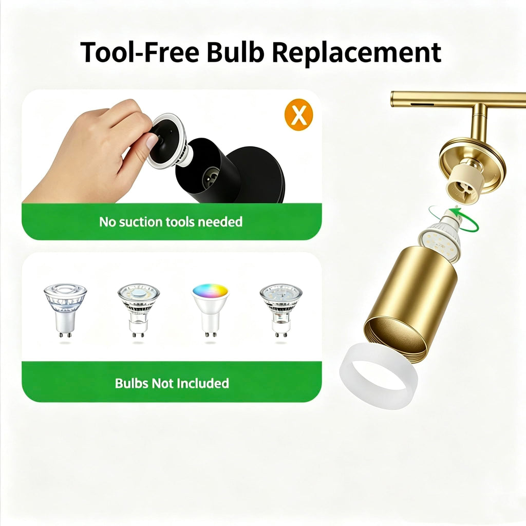 Gold 8 Light Kitchen Track Lighting Fixtures Ceiling LED Spotlight