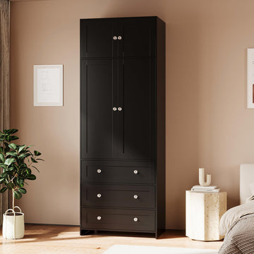 87" H Tall Armoire Wardrobe Closet with 3 Drawers and Mirror