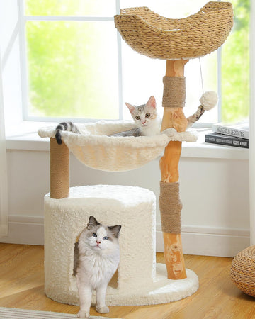 Modern Cat Tree for Large Cats, Wood Cat Tower for Indoor Cats, Real Branch Luxury Cat Furniture with Super Large