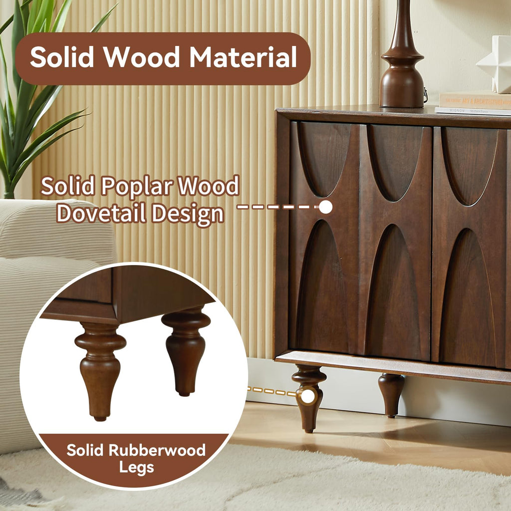 62.99" Sideboard Buffet Cabinet with Storage, Solid Wood Kitchen Storage Cabinet Credenza Accent Console Table with